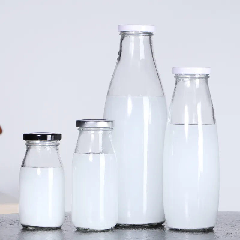 Al por mayor vacío 200 ml 250 ml 500 ml 16 oz 1 litro de almacenamiento de leche botellas de vidrio con tapa