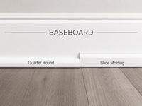 Moulure de sol en bois blanc moderne, profil quart de cercle, légère, imperméable, durable et écologique