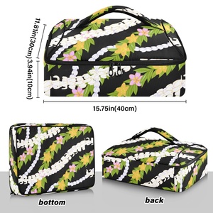 Sac isotherme portable promotionnel personnalisé pour livraison de repas et pizzas, motif hawaïen Puakenikeni noir, idéal pour le barbecue - Product Image 3