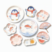 Assiettes en papier pour fête, pique-nique, repas en plein air, ensemble de vaisselle jetable, motif pingouin, poisson rouge, fleur de cerisier, 9 pièces