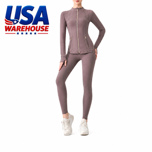 Women's Solid Spandex/Nylon Yoga Sports Jacket 2-Piece Set Quick Dry Breathable Slim Fit High-Waisted - Product Image 1