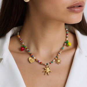 Collier de perles en pierre naturelle avec pendentif soleil en alliage de zinc, chaîne de clavicule, bijoux de fête, style océan estival - Product Image 2