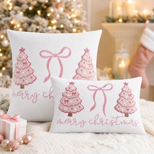 Christmas Embroidered Throw Pillow <b>Cover</b> Cushion Case for <b>Sofa</b> Living Room Bowknot Festive Pillowcase - Product Image 3