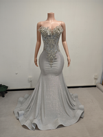 Ocstrade Prêt à expédier - Contactez-nous avant la commande Robe de soirée sirène argentée sans bretelles avec strass et paillettes Robe de bal formelle sur mesure