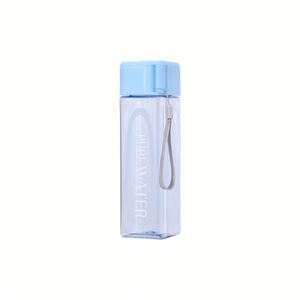 Botella de Plástico Cuadrada Plana Negra, Botella de Agua Deportiva para Exteriores de 500 ml con Tapa, Color Azul Claro - Product Image 1