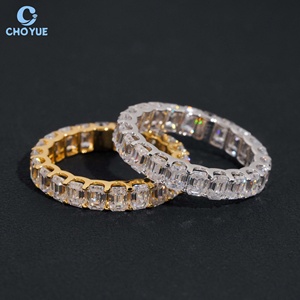 Luxury Wedding <b>Emerald</b> Moissanite Band Iced Out Solid Sterling <b>Silver</b> 925 Hip Hop Jewelry VVS Moissanite Diamond Band <b>Ring</b> - Product Image 2