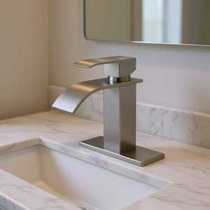 Robinet de lavabo cascade Db à poignée unique, design moderne, en acier inoxydable brossé, installation monotrou - Product Image 2