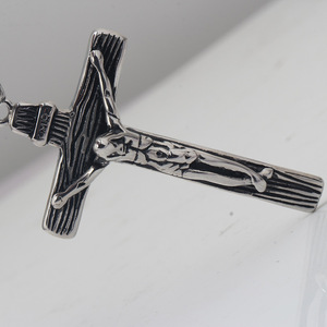 <b>Cross</b> Redemption Titanium Steel Pendant 39mm Vintage Distressed Black Stainless Steel Necklace For Religious Ceremonies Daily - Product Image 2
