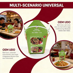 Custom Printed Disposable White <b>Cardboard</b> Package for Food Takeout Rice Chinese Noodle <b>Packing</b> Paper <b>Box</b> With Handle - Product Image 5