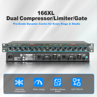 Compresseur/Limiteur Audio Professionnel 166XL, Réducteur de Bruit, Double Canal, Montage en Rack, Processeur Audio, Construction Métallique, Utilisation Scénique, Alimentation CA