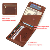 Dompet Merek Kulit Asli Pria, Tas Kartu Kredit, Dompet Tipis Retro Kulit Crazy Horse, Dompet Koin Sederhana Multi Slot