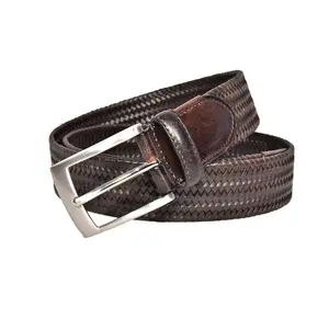 Cinturón de tela tejida de cuero, hebilla de Pin personalizada OEM, cinturón elástico trenzado