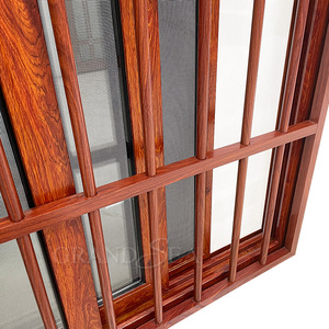 Keamanan Anti Maling <span class=keywords><strong>Profil</strong></span> Aluminium Tahan Air Serat Kayu Desain Grill Jendela Geser dengan Jaring untuk Rumah
