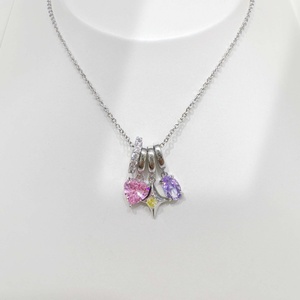 wholesale plata 925 sterling silver unique paper clip <b>necklace</b> cross <b>pink</b> purple 18k gold plated heart zircon Pendant <b>necklaces</b> - Product Image 3