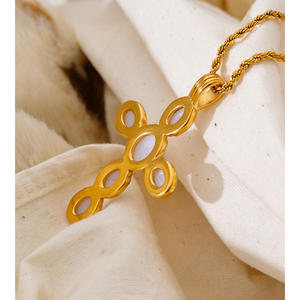 JINYOU 2172 Exquisito Collar con Colgante de Cruz de Perlas Simuladas, Collar de Cadena Delgada Trenzada de Acero Inoxidable - Product Image 5