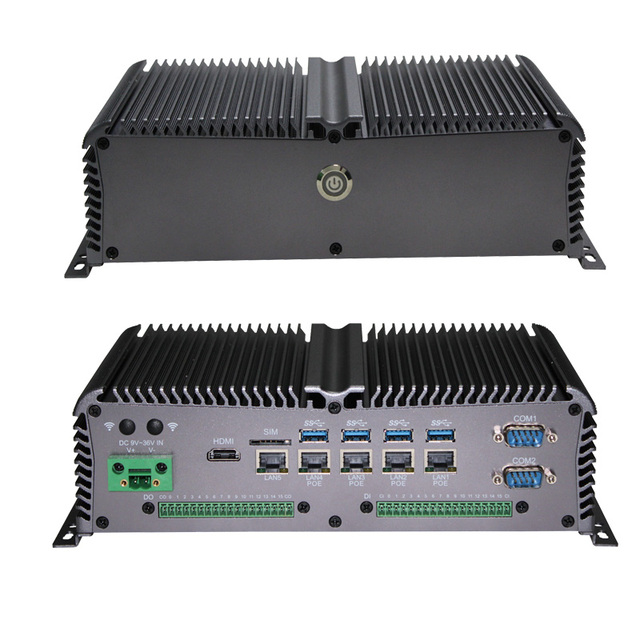 4 POE LAN Port Fanless Embedded Box PC Industrial Mini Computer Intel 3855U/I3 6100U Dual Core 1.6-2.4GHz OEM/ODM in Stock