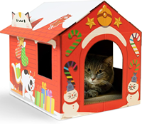 Vente en gros Emballage de cadeau avec logo personnalisé Boîte à lait Emballage en forme de maison Grattoir pour chat Maison pour chat en carton