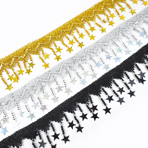 Ruban de couture dentelle à franges, 8.5cm, 1 pièce, RC008, accessoires de couture de scène, bricolage fait à la main, pompon perlé, étoile, paillettes - Product Image 1