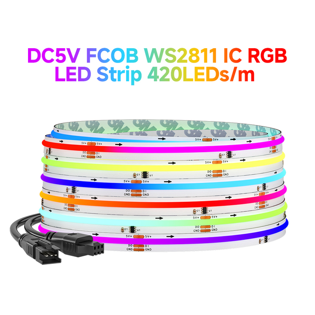 FCOB DC5V SPI RGB IC LED Light WS2811 Addressable 420 LED 8mm Dream Color Smart Magic Flexible COB Digital Led Pixel Strip Light