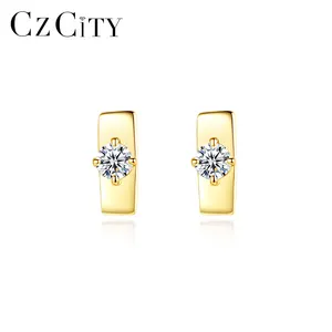 LUOTEEMI CZ Stud placcato oro Dainty Ear Ring donna Trendy Simple 925 Sale Mini orecchini geometrici