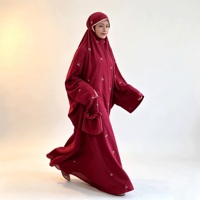 Ensemble Khimar Marron pour Femme avec Broderie Nœud, Tenue Modeste Musulmane Islamique Longueur Ras du Sol