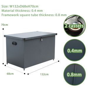 Boîte <span class=keywords><strong>de</strong></span> <span class=keywords><strong>rangement</strong></span> extérieure facile à assembler W132xD68xH70cm, <span class=keywords><strong>coffre</strong></span> <span class=keywords><strong>de</strong></span> <span class=keywords><strong>rangement</strong></span> extérieur mobile en acier galvanisé avec 2 roulettes <span class=keywords><strong>pour</strong></span> outils <span class=keywords><strong>de</strong></span> jardin - Product Image 4