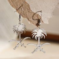 Pendientes Colgantes de Acero Inoxidable con Diseño de Palmera Datilera de Arabia Saudita, Chapados en Oro de 18K, con Emblema de Arabia Saudita