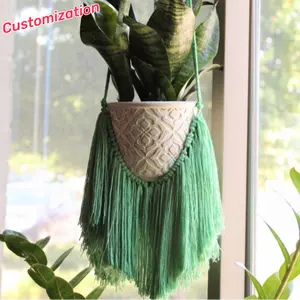 Boho Không Khí Nhà Máy Nồi Tùy Chỉnh Đầy Màu Sắc Handmade Dệt Bông Sợi Dây Thừng Nồi Chủ Trang Trí Nội Thất Macrame Nhà Máy Móc Áo