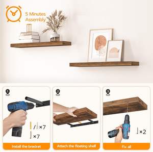 Ensemble d'<span class=keywords><strong>étagère</strong></span>s flottantes de 2 pièces, <span class=keywords><strong>étagère</strong></span> murale de 31,5 pouces avec supports invisibles, brun rustique pour salle de bain, chambre à coucher, cuisine - Product Image 3