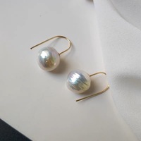 Petites boucles d'oreilles en or 14 carats pour femmes, cadeau, avec de grandes perles d'eau douce baroques, lumière forte, style Edison, super douces