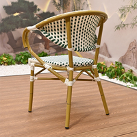Chaise d'extérieur avec accoudoir pour patio, cadre en aluminium imitant le bambou, style français, bistro, café