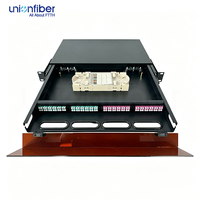 Panel Patch Fiber Optik 19 Inch 1U OEM dengan Laci Geser 96 Port MPO ODF LC MM Chassis Modular Hitam untuk Ruang Pusat Data