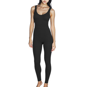 New Women's High Elastic Double Sided Brushed <strong>Nude</strong> Sports Bodysuit Gym Jump Exercise Training One Piece Pants Tank Top Yoga Suit - Product Image 1