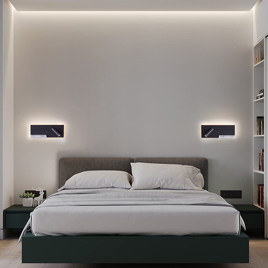 Applique Da Parete Con USB - Lampada Da Letto Moderna In Tessuto Con Presa Di Ricarica - Foto 13