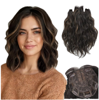 Topper de cheveux synthétiques injectés à la main, texture Kinky Straight, volumineux, postiche naturel pour femmes, couvre les cheveux gris, couleur OMBRE, 10/20 pouces