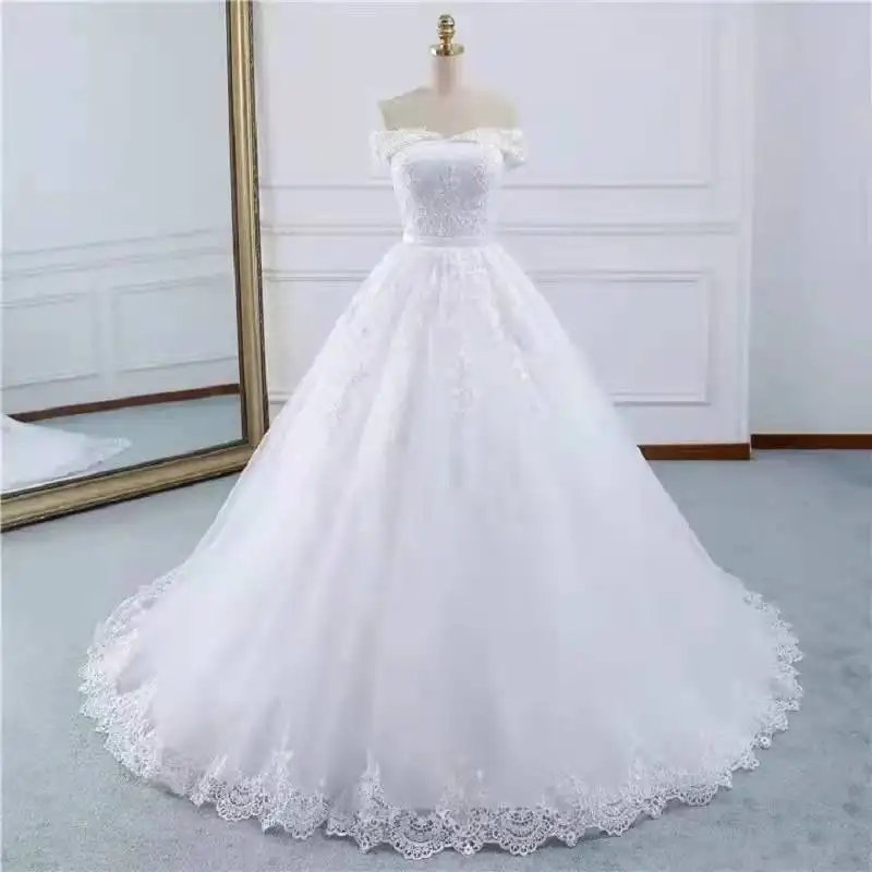 2022 short Sleeve A Line Wedding Dresses Bridal Gowns Sheer Lace Appliqued Simple wedding dress