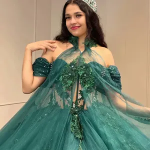 Mumuleo lujo verde esmeralda cariño vestido de fiesta Quinceañera dulce 16 vestido de encaje apliques Vestidos De 15 Anos corsé