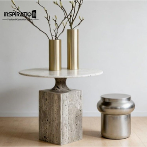 Tavolino <span class=keywords><strong>da</strong></span> Caffè in Travertino Naturale con Base in <span class=keywords><strong>Legno</strong></span> Massello, Arredamento di Lusso per Esterni Resistente ai Raggi UV e Impermeabile, Produzione Diretta - Product Image 6