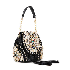 Diamond Crocodile Pattern Beaded Crossbody Mini <strong>Rucksack</strong> Bagpack <strong>Handbag</strong> Bucket <strong>Leather</strong> Outdoor Bag Women's Backpacks - Product Image 1