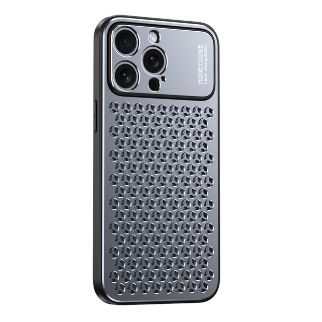 For 17 Pro Max Metal Honeycomb Cooling Electroplated Aluminum Alloy Drop-resistant Mobile Phone Case