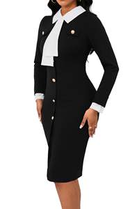 Robe élégante formelle pour femmes, longueur genoux, silhouette crayon, tissu en nylon, antistatique, broderie à la main, tenue de travail - Product Image 4