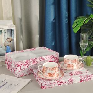 Boîte-cadeau de luxe en céramique imprimée fantaisie en gros, ensemble de tasses à café et à thé avec soucoupe - Product Image 5