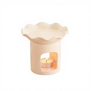 Lampe à huile essentielle en porcelaine blanche beige tournesol, brûleur à huile essentielle - Product Image 1