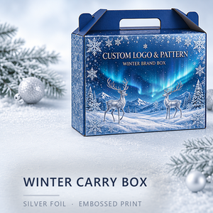 Custom Printed Christmas Gift Box with Integrated Carry Handle and Gold <strong>Starburst</strong> for Christmas Retail Packaging - Product Image 2