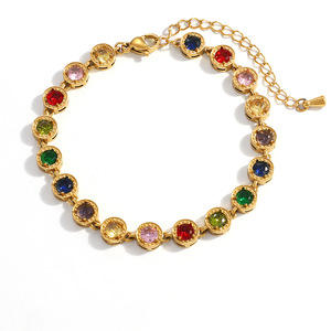 Stainless Steel <b>Bracelet</b> <b>Rainbow</b> Zircon Bohemian Style 18k Gold Plated Waterproof Fashion Jewelry - Product Image 5