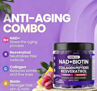 Gummies anti-âge OEM NAD+ Biotine, peptides de collagène, resvératrol, kératine, berbérine, complément pour les cheveux, la peau et les ongles, 60 gummies
