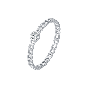 0.06CT มอยส์ซาไนต์แหวนเงินแท้ 925 ชุบโรเดียมแบบฝังขอบ ดีไซน์โซ่เรียบง่ายสำหรับผู้หญิงเครื่องประดับอัญมณีชั้นดี - Product Image 1