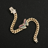 Pulsera y Collar de Eslabones Cubanos con Mariposa Esmaltada Colorida, Chapado en Oro de 14K, con Incrustaciones de Circonitas, Joyería de Latón Estilo Hip Hop para Mujer