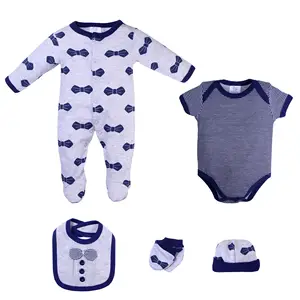 Conjunto de roupas para bebês, conjunto de 5 peças de macacão para bebês recém-nascidos meninos e meninas, macacão de verão, manga longa, grupos de bib