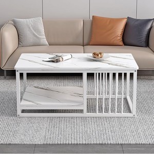 Faux Marble Coffee <b>Table</b> Metal Frame Black Modern Living Room Furniture With <b>Storage</b> Shelf For Home Office <b>Small</b> Apartment - Product Image 3